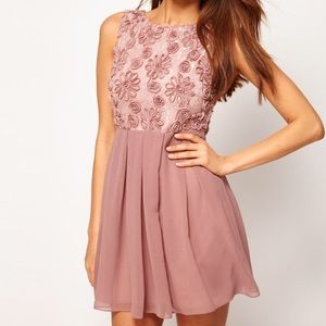 TFNC Mauve Skater Dress with Floral Decals